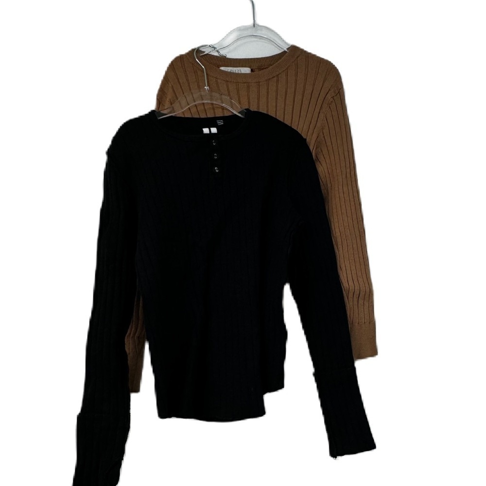 Zara 3 dots black brown girls sz 10 ribbed top bundle winter fall casual classic